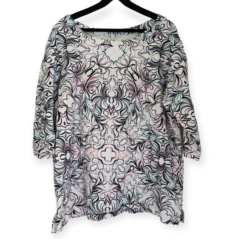 T By Talbots Sketched Tile Print Top Size 2x - image 2